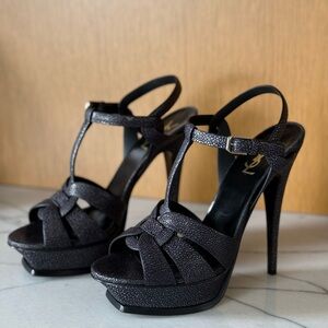 YSL Yves Saint Laurent Dark Grey Tribute 105 Sandal Heels - Size 40